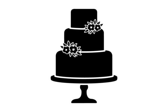 Black Wedding Cake with Flowers Vector: Elegant Design Elements