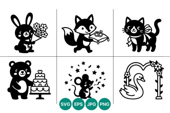 Enchanting Black & White Animal Wedding Vectors