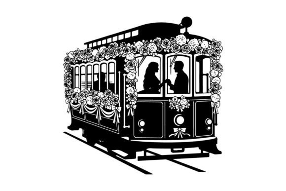 Vintage Wedding Tram Couple Vector Illus: A Versatile Design Asset