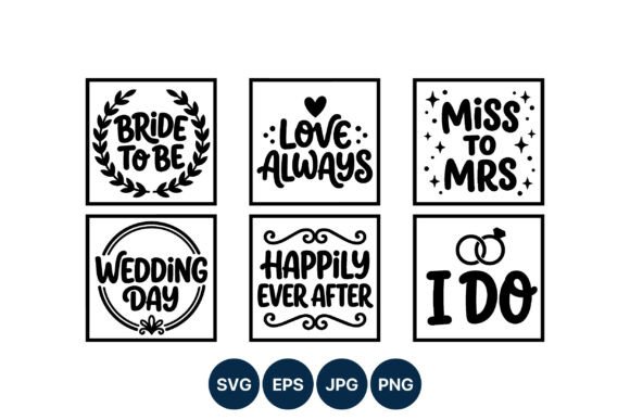 Wedding Day Phrase Set Black and White: Classic Typography for Modern Designs