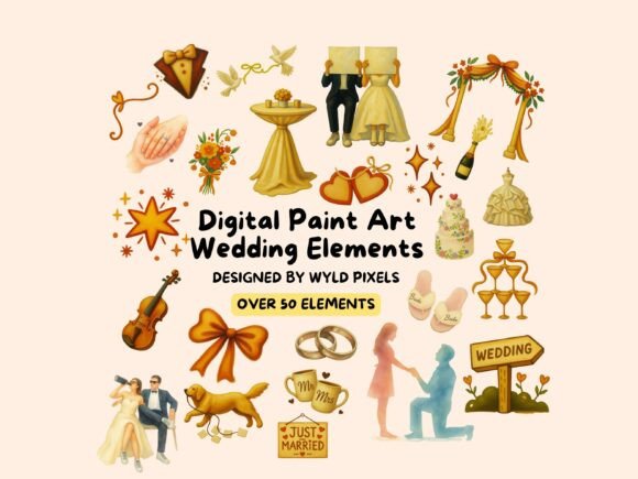 Whimsical Wedding Painted PNG Elements: A Designer's Dream Bundle